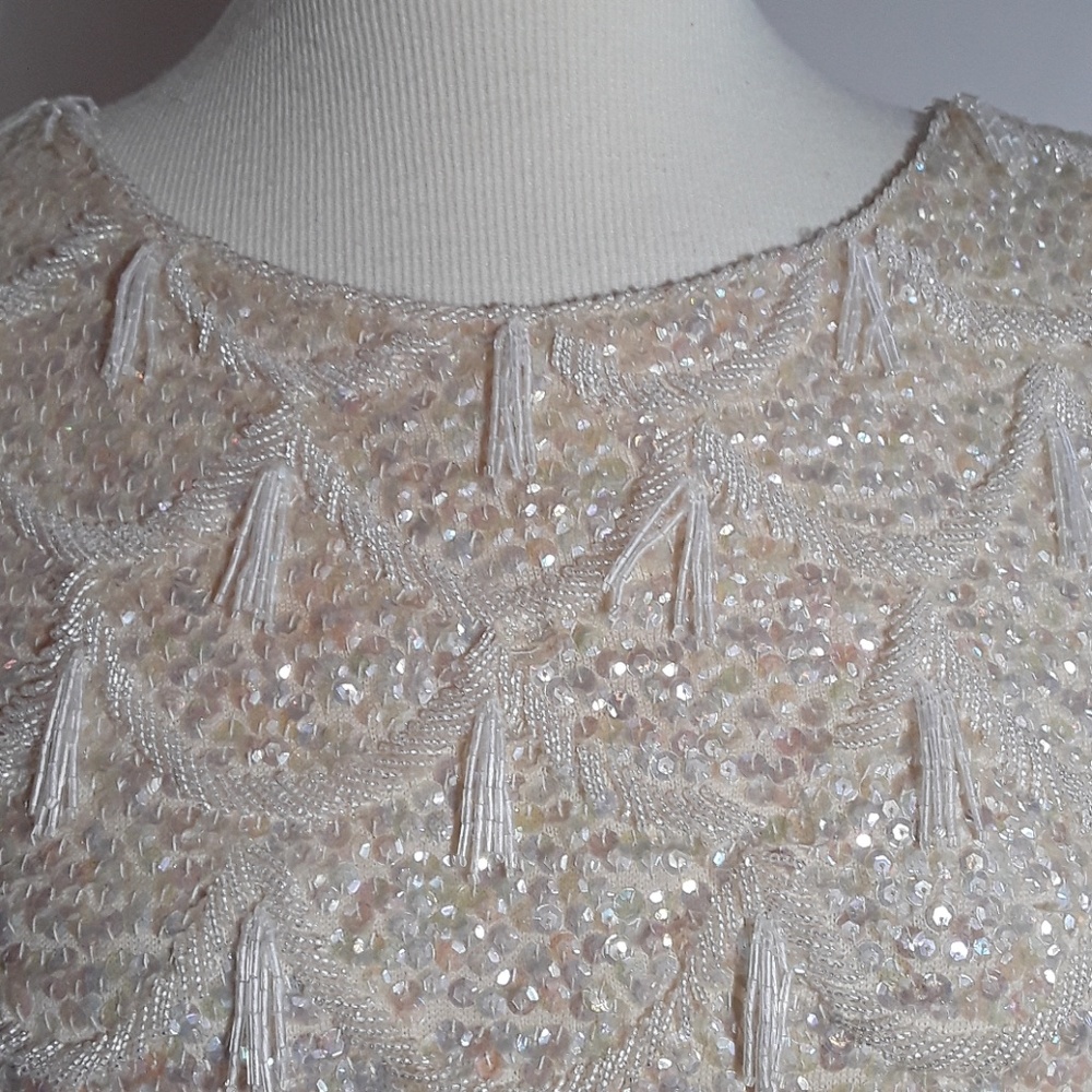 Vintage cream blouse with beading and tassels - Picture 6 of 8